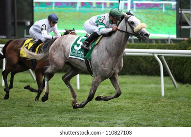 SARATOGA SPRINGS, NY - JULY 28: Jockey Javier Castellano Aboard Winter Memories Wins The Diana Stakes On July 28, 2012 Saratoga Springs, New York