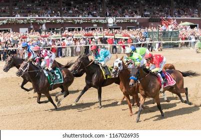 Saratoga Springs, NY, USA - August 25, 2018: First Time By The Finish Line In The Personal Ensign Stakes On Travers Day August 25, 2018 Saratoga Springs, NY, USA 