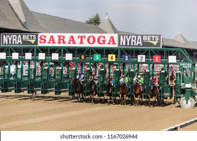 Saratoga Springs, NY, USA - August 25, 2018: The Start Of The Mile And 1/8 Personal Ensign Stakes On Travers Day August 25, 2018 Saratoga Springs, NY, USA 