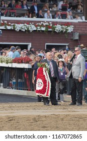 Saratoga Springs, NY, USA - August 25, 2018: The Flower Mat Is Ready For The Winner Of The 1.25 Million $ Travers Stakes On Travers Day August 25, 2018 Saratoga Springs, NY, USA 