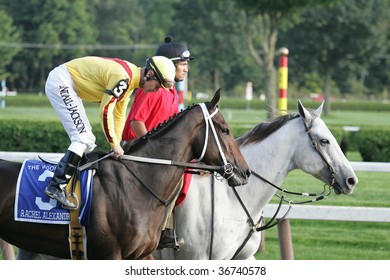 SARATOGA SPRINGS - SEPT 5: Jockey Calvin Borel Warms Up 