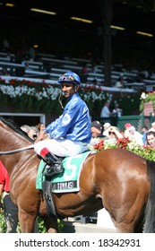 SARATOGA SPRINGS - September 1: Rajiv Maragh Aboard Tommasi In The Winners Circle After The Fourth Race On September 1, 2008 In Saratoga Springs, NY