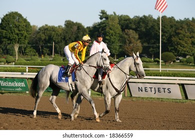 SARATOGA SPRINGS - September 1: Shaun Bridgmohan Aboard Cognito In The Post Parade For The Hopeful Stakes On September 1, 2008 In Saratoga Springs, NY.