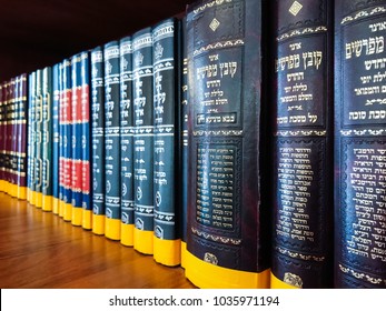 Saratov / Russia - February 25, 2018: Library in the synagogue. Multi-colored books on the bookshelf in the library