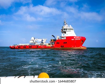 SARAWAK, MALAYSIA - FEBRUARY 13,2020 : MV PRIDE, Vessel For Subsea Survey Operation Was Stop At Tukau Field, Offshore Sarawak, Malaysia. 