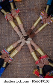 SARAWAK, MALAYSIA: MAC 30, 2018 - There Are Four Women Who Are Still Wearing Brass Rings From Bidayuh Biatah Tribe From Borneo And They Believe In Luck And Beauty To The Wearer.