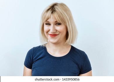 Sarcasm Emotion Blonde Woman Portrait Against White Background