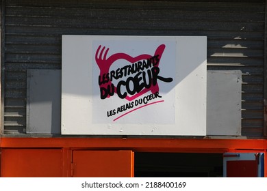 SARCELLES, FRANCE - 09 August 2022 Branch Of Les Restaurants Du Cœur Hunger Relief Charity Near Paris