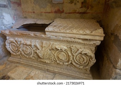 Sarcophagus In St. Nicholas Church, Demre. East Roman Basilica Church In The Ancient City Of Myra, Antalya Province Turkey.