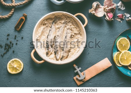 Image, Stock Photo Bread sardines fish Food