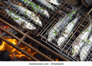 Sardines On Bbq With Fire