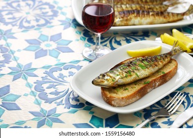 Sardinhas Assadas, Portuguese Grilled Sardine On Toasted Bread