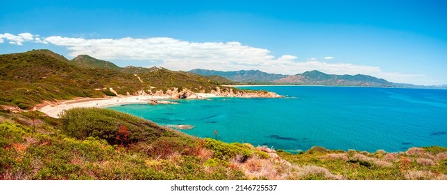 Sardinia, Panoramic View Of Muravera's Beach, Italy, Europe 