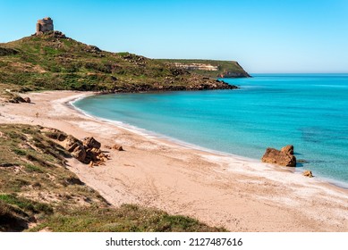Sardinia, view of sandy beach of San Giovanni of Sinis, near Cabras, Italy, Europe 