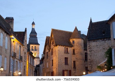 Sarlat La Caneda And Its Bell Tower In France, In The Night