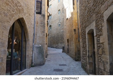 Sarlat La Caneda, France - 07 18 2022 : Typical Street, Sarlat La Caneda Town, Dordogne Department, France