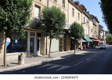 Sarlat La Caneda, France - 07 18 2022 : Typical Street, Sarlat La Caneda Town, Dordogne Department, France