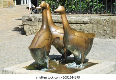 Sarlat La Canéda, France - July 17th 2017 :  
Francois Xavier Lalanne Statue In Bronze Representing 3 Geese