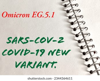 SARS-COV-2, New Variant Omicron EG.5.1 terms. A new Covid-19 variant which has descended from the rapidly spreading Omicron and was first flagged in the UK - Shutterstock ID 2344364611