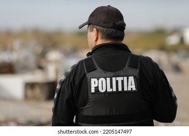 Sarulesti, Romania - September 22, 2022:  Romanian Police Officer.