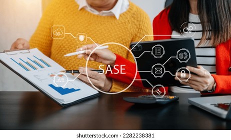 SASE Secure Access Service Edge concept Hand touching Secure Access Service Edge icon on virtual screen background, password, network, framework and support technology - Shutterstock ID 2282238381