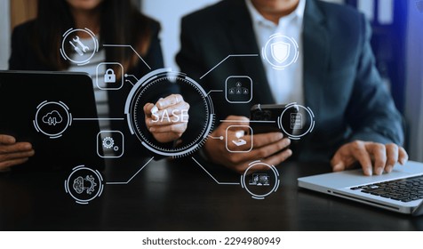 SASE Secure Access Service Edge concept Hand touching Secure Access Service Edge icon on virtual screen background, password, network, framework and support technology in modern office
 - Powered by Shutterstock