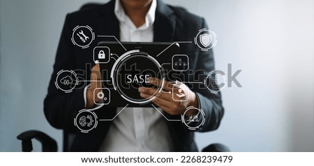 SASE Secure Access Service Edge concept Hand touching Secure Access Service Edge icon on virtual screen background, password, network, framework and support technology 
