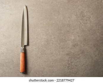 Sashimi Knife On Gray Background	