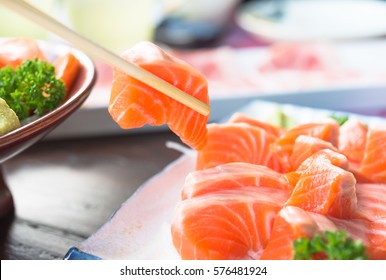 Sashimi Salmon Set, Raw Fish, Japanese Food.(Selective Focus)