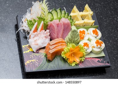 Sashimi Set with Salmon, Shrimp, tuna, Squid and sushi