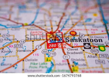 Saskatoon on Canada travel map