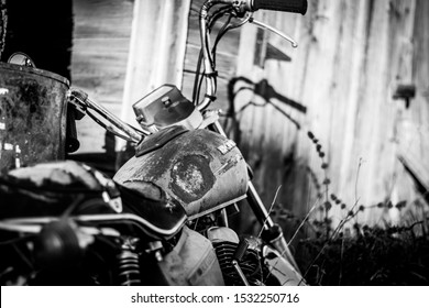 Saskatoon, SK/Canada - October 13, 2019: Old Motorcycle On The Farm