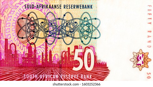 Sasol Oil Refinery, Portrait From South Africa 50 Rand 1992  Banknotes. 