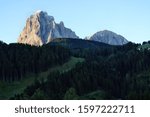 The Sassolungo massif seen from Santa Cristina Valgardena, South Tyrol, Dolomites, Italy