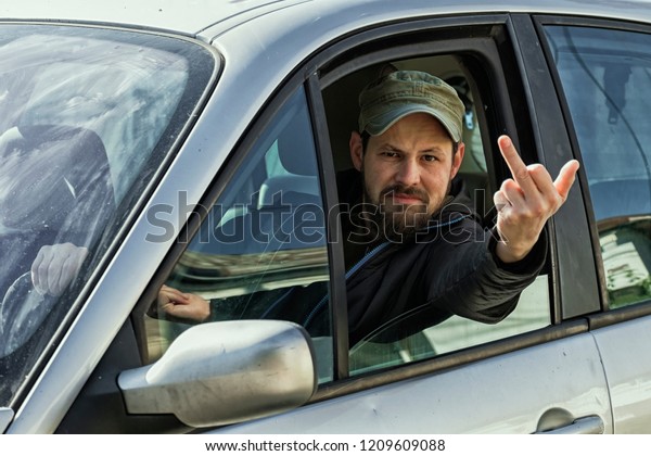 Sassy Guy Behind Wheel Car Stuck Stock Photo Edit Now