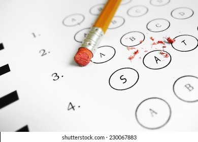 SAT Multiple Choice Test With Broken Pencil                               