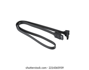 SATA Cable For Connecting Hard Drives To The Motherboard In A Computer Or Server. White Background, Copy Space.