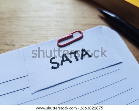 Sata writting on table background.