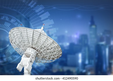 satellite dish antenna radar and building background