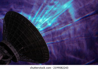 Satellite Dish On A Purple Abstract Background.Cosmonautics Day, Space Exploration