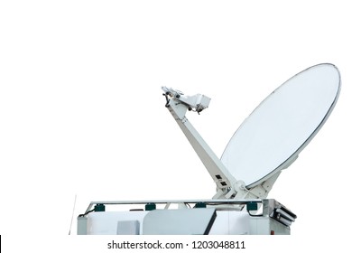 Satellite Dish On Tv News Truck Isolated And White Background