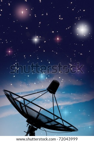 Satellite dish under starry night sky
