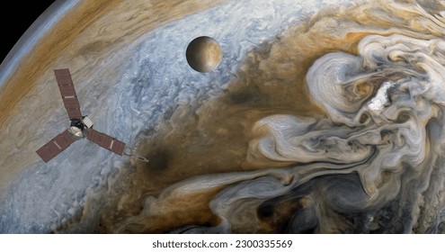 Satellite Europa, Jupiter's moon with Juno spacecraft   "Elements of this image furnished by NASA " - Shutterstock ID 2300335569