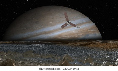Satellite Europa, Jupiter's moon with Juno spacecraft   "Elements of this image furnished by NASA " - Shutterstock ID 2300341973