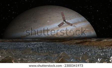 Satellite Europa, Jupiter's moon with Juno spacecraft   