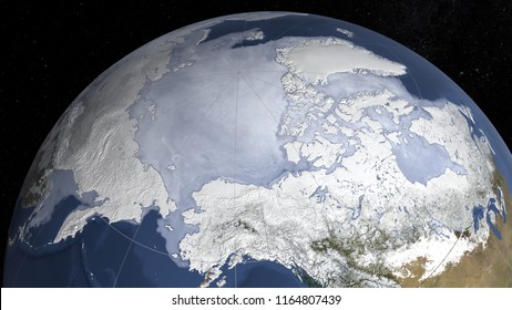 Satellite image of the sea ice maximum extent in the north hemisphere. Elements of this images furnished by NASA/Goddard Space Flight Center Scientific Visualization Studio - Shutterstock ID 1164807439