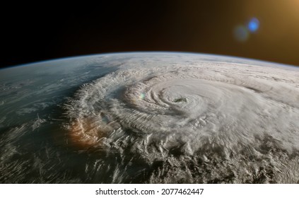 Satellite Image Of A Tropical Storm - Hurricane Or Cyclone Or Typhoon. Climate Change Concept. Elements Of This Image Furnished By NASA.