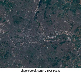 Satellite Map Of London United Kingdom, View From Space. Contains Modified Copernicus Sentinel Data