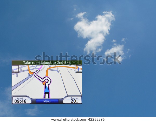 Satellite navigation\
system against blue\
sky