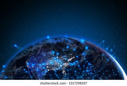 satellite signal, hologram ai ui technology global social network world, earth with net web glow graphic around, innovation of data system communication link, Elements of this image furnished by NASA - Shutterstock ID 1317298337